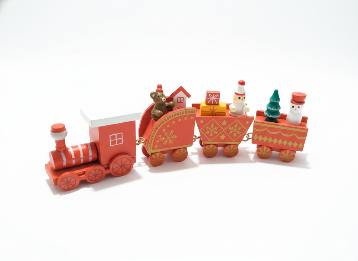 Yılbaşı Temalı Ahşap Tren - Kırmızı Noel Ekspresi, Masaüstü Dekoratif Süs ve Hediye Oyuncak