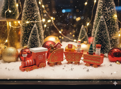 Yılbaşı Temalı Ahşap Tren - Kırmızı Noel Ekspresi, Masaüstü Dekoratif Süs ve Hediye Oyuncak