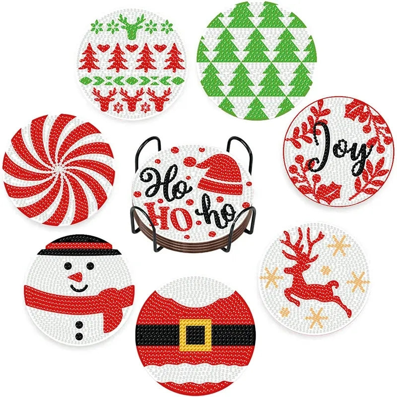 Mutlu Yıllar Temalı Elmas Boyama Bardak Altlığı Seti