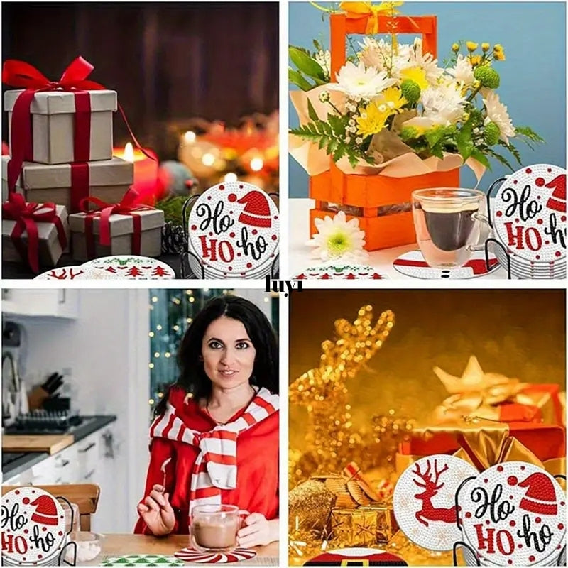 Mutlu Yıllar Temalı Elmas Boyama Bardak Altlığı Seti