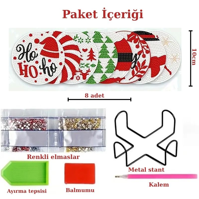 Mutlu Yıllar Temalı Elmas Boyama Bardak Altlığı Seti