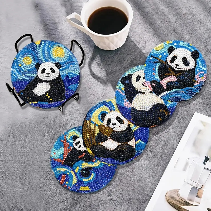Panda Temalı Elmas Boyama Bardak Altlığı Seti