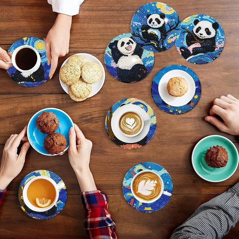 Panda Temalı Elmas Boyama Bardak Altlığı Seti