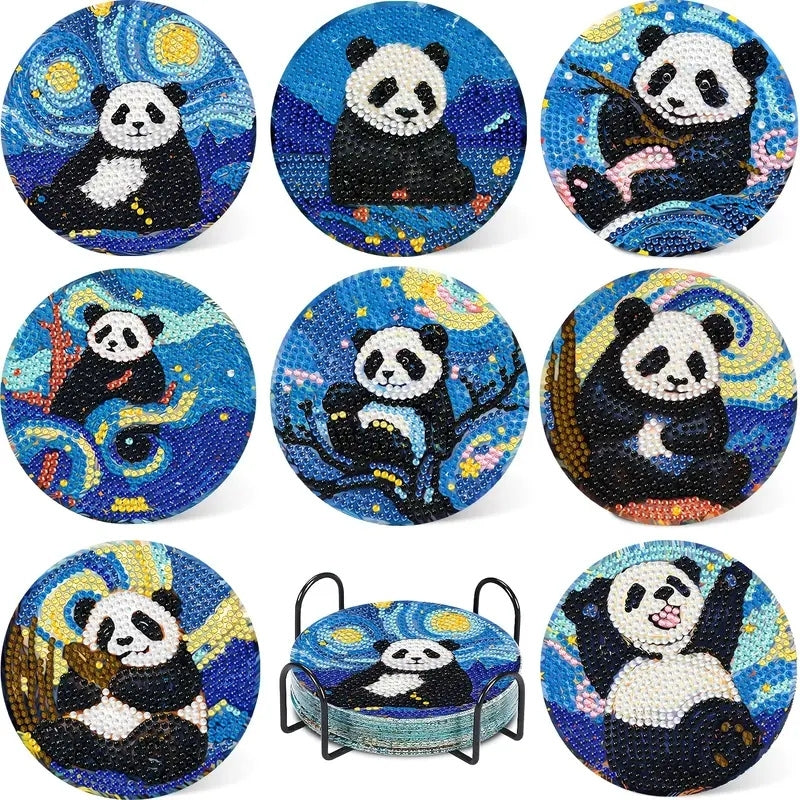 Panda Temalı Elmas Boyama Bardak Altlığı Seti