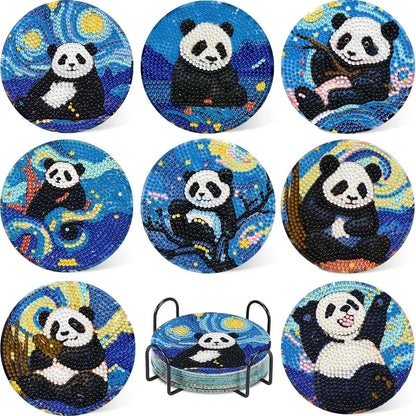 Panda Temalı Elmas Boyama Bardak Altlığı Seti