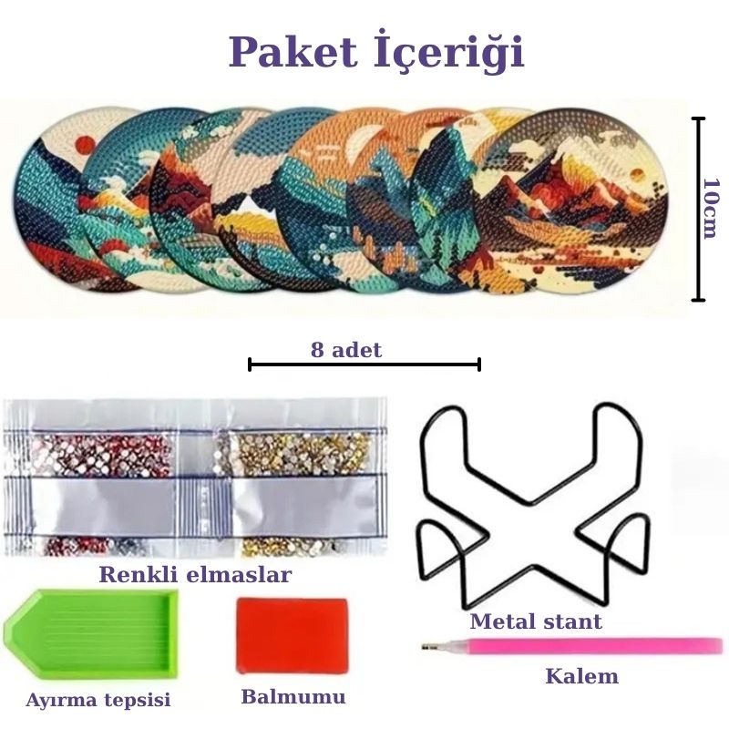 Manzara Temalı Elmas Boyama Bardak Altlığı Seti
