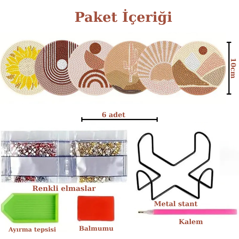 Geometrik & Doğa Temalı Elmas Boyama Bardak Altlığı Seti