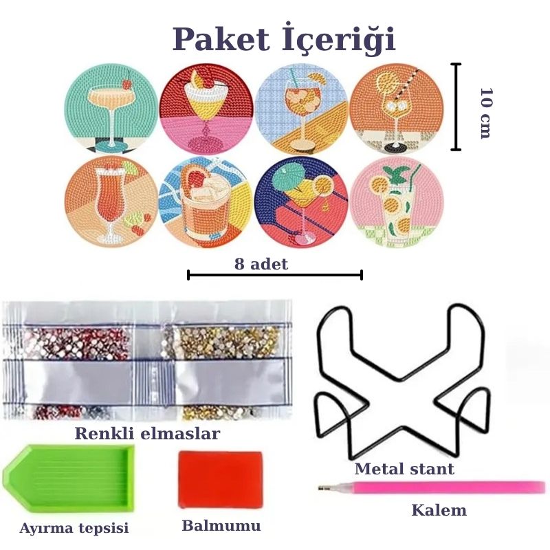 Yaz İçecekleri Temalı Elmas Boyama Bardak Altlığı Seti