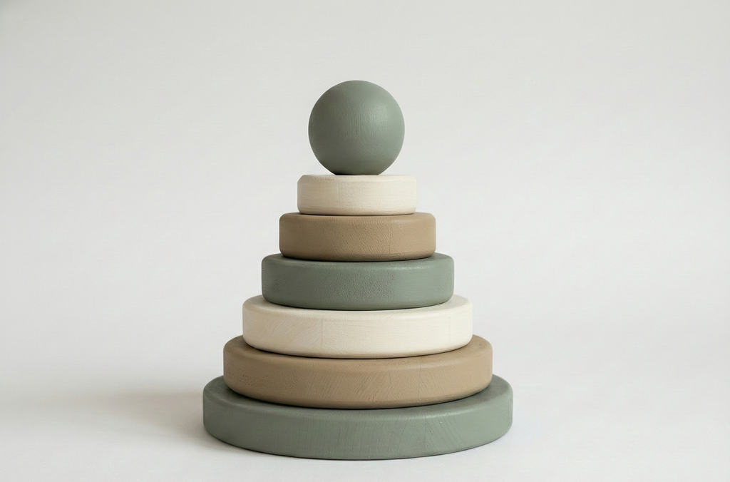 Zeytin Dalı Ahşap Montessori Halka Kule - Doğal Kayın Stacker Eğitici Dizme Oyunu