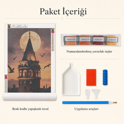 Galata Kulesi Elmas Boyama Tablo Kiti – 40×50 cm