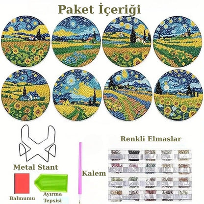 Ayçiçeği Temalı Elmas Boyama Bardak Altlığı Seti