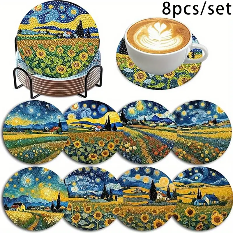 Ayçiçeği Temalı Elmas Boyama Bardak Altlığı Seti