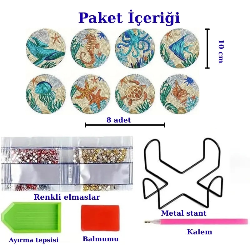 Okyanus Temalı Elmas Boyama Bardak Altlığı Seti
