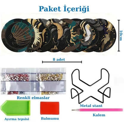 Güneş & Ay Temalı Elmas Boyama Bardak Altlığı
