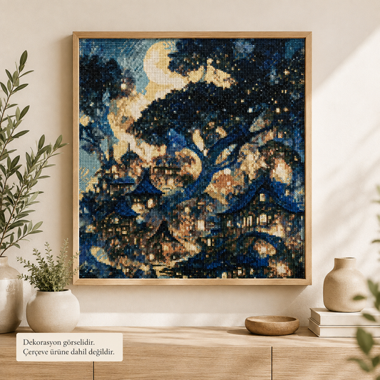 Ay Işığında Masal Köyü Elmas Boyama Tablo Kiti – 40×50 cm