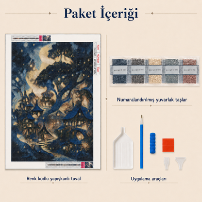 Ay Işığında Masal Köyü Elmas Boyama Tablo Kiti – 40×50 cm