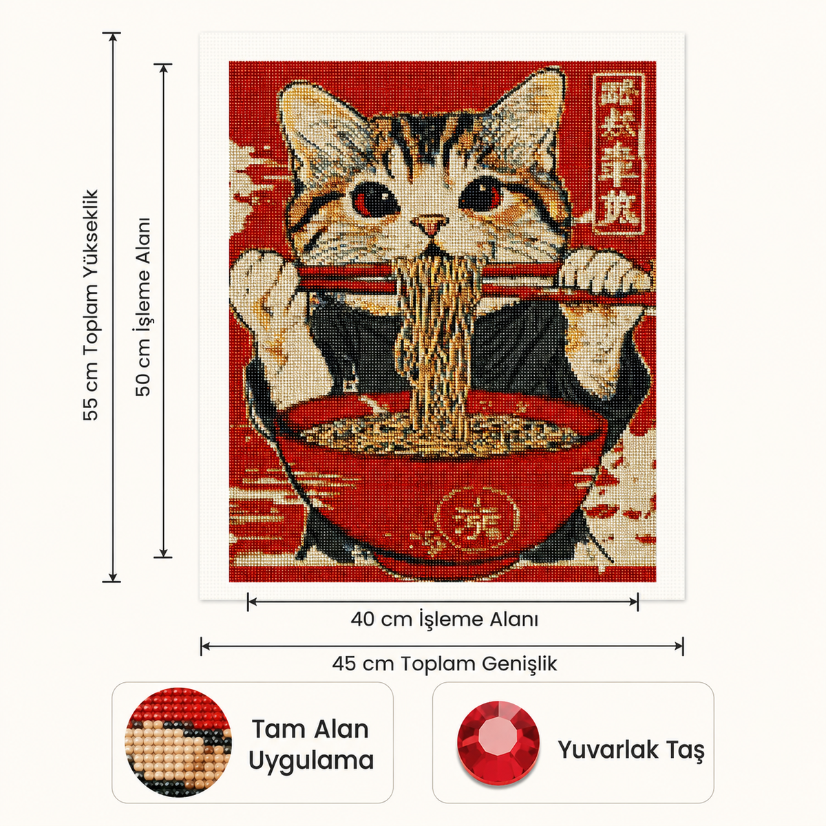 Neko Ramen Elmas Boyama Tablo Kiti – 40×50 cm