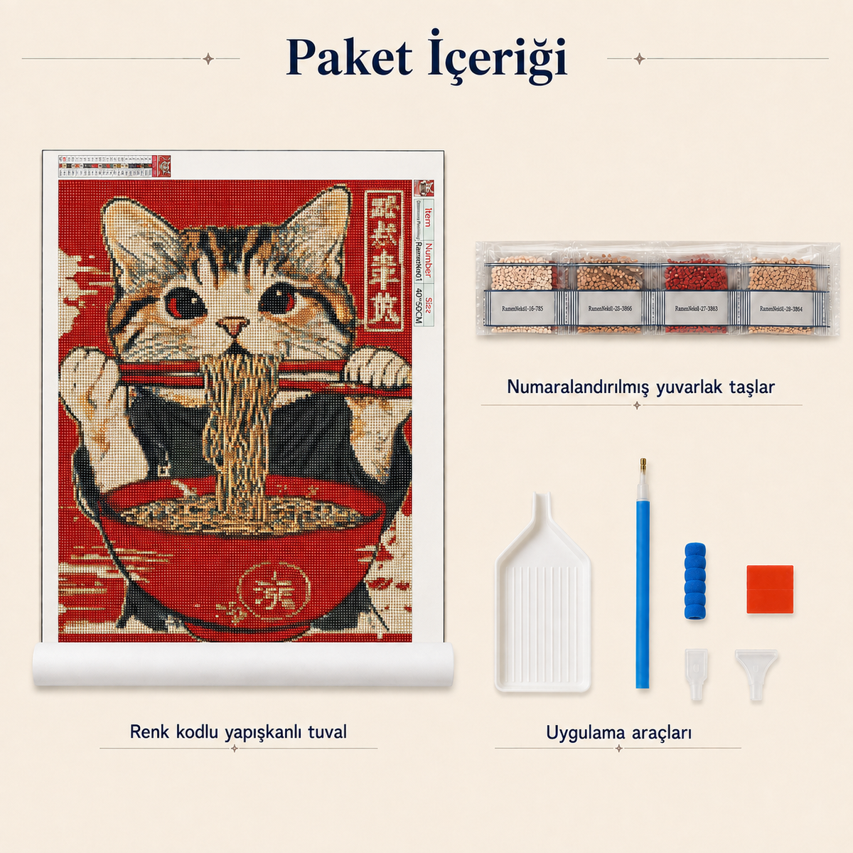 Neko Ramen Elmas Boyama Tablo Kiti – 40×50 cm