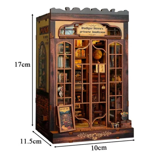 Vintage Özel Kitaplık Book Nook Minyatür Model – LED Işıklı DIY Ahşap Kitaplık Dekoru