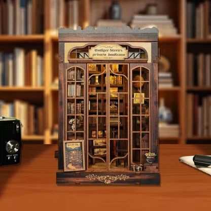 Vintage Özel Kitaplık Book Nook Minyatür Model – LED Işıklı DIY Ahşap Kitaplık Dekoru