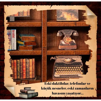 Vintage Özel Kitaplık Book Nook Minyatür Model – LED Işıklı DIY Ahşap Kitaplık Dekoru