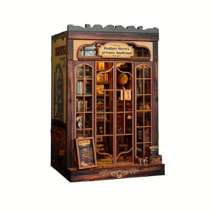 Vintage Özel Kitaplık Book Nook Minyatür Model – LED Işıklı DIY Ahşap Kitaplık Dekoru