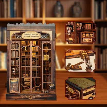 Vintage Özel Kitaplık Book Nook Minyatür Model – LED Işıklı DIY Ahşap Kitaplık Dekoru