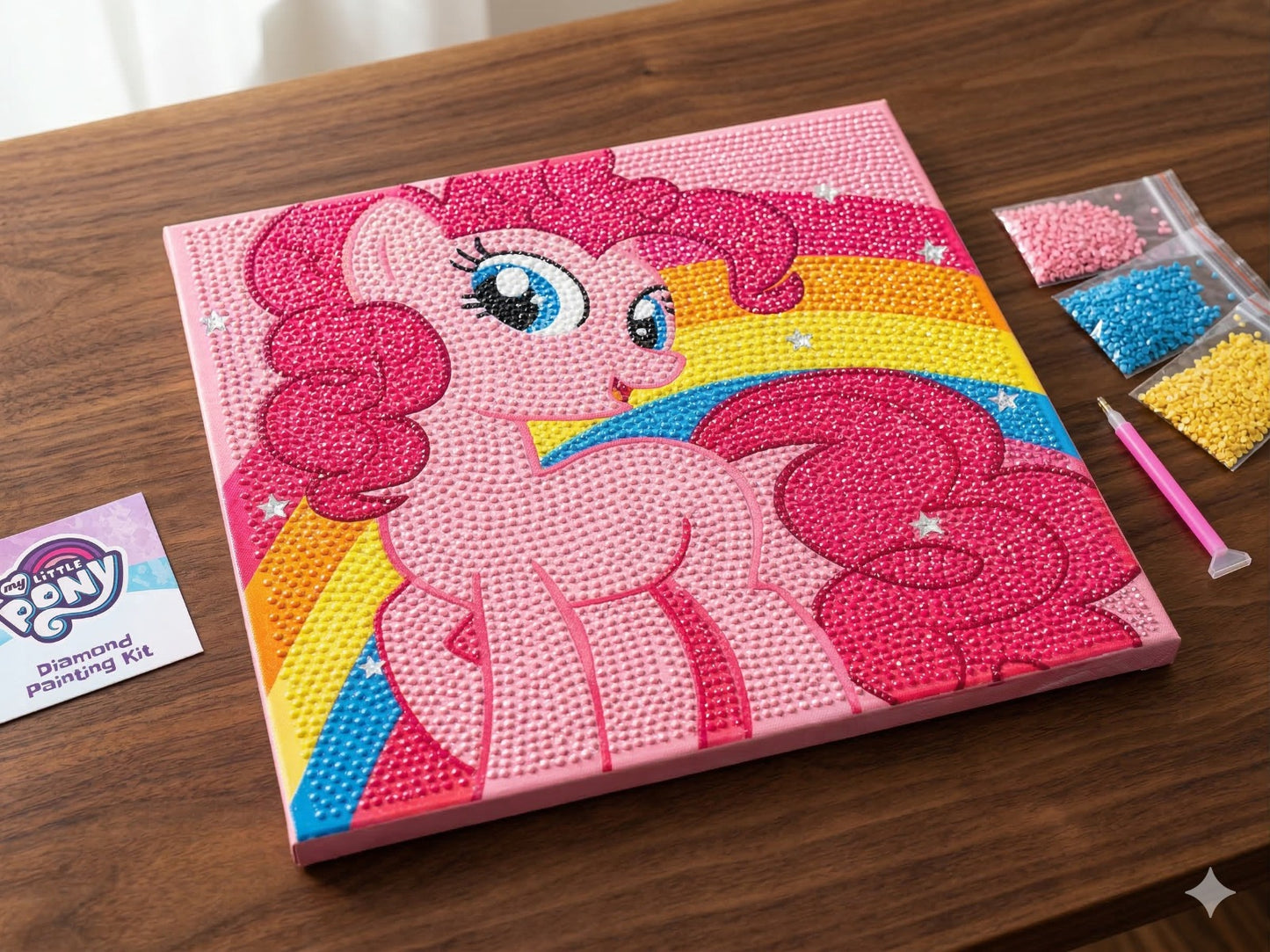 Sevimli Pony Elmas Boyama Çıtalı Kanvas Tablo – 30x30 cm DIY Diamond Painting Seti
