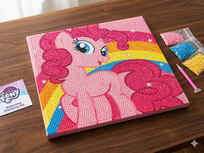 Sevimli Pony Elmas Boyama Çıtalı Kanvas Tablo – 30x30 cm DIY Diamond Painting Seti