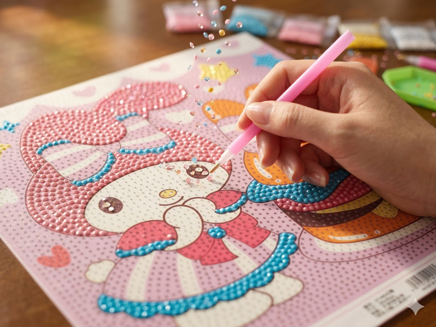Sevimli Tavşanlar Elmas Boyama Çıtalı Kanvas Tablo – 30x30 cm DIY Diamond Painting Seti