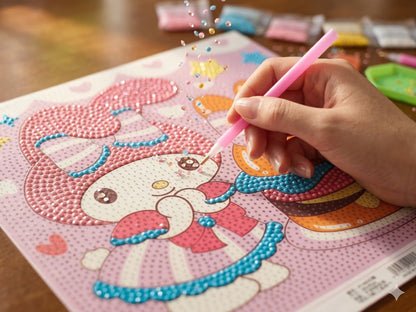 Sevimli Tavşanlar Elmas Boyama Çıtalı Kanvas Tablo – 30x30 cm DIY Diamond Painting Seti