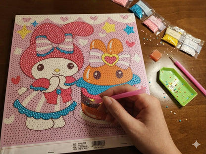 Sevimli Tavşanlar Elmas Boyama Çıtalı Kanvas Tablo – 30x30 cm DIY Diamond Painting Seti