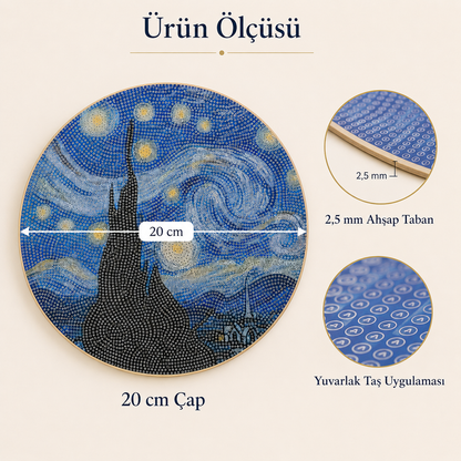 Yıldızlı Gece Yuvarlak Ahşap Elmas Boyama Kiti – 20 cm