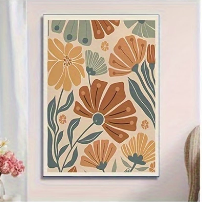 Retro Turuncu Çiçek Deseni Elmas Boyama Tablo – 25x30 cm DIY Diamond Painting Seti