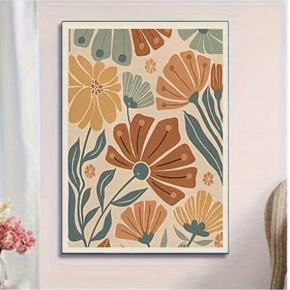 Retro Turuncu Çiçek Deseni Elmas Boyama Tablo – 25x30 cm DIY Diamond Painting Seti