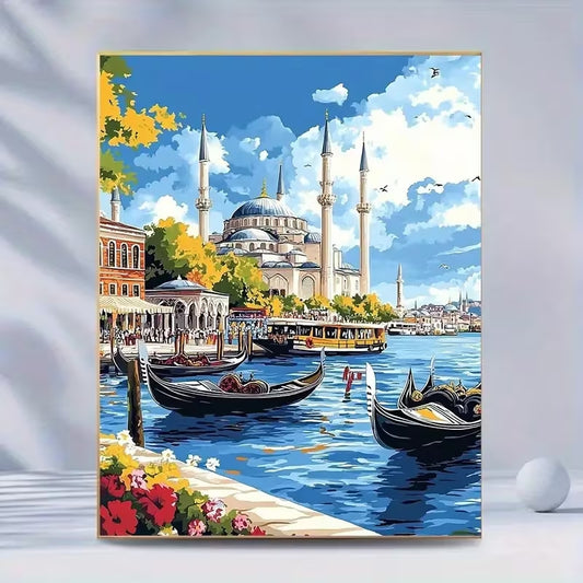 İstanbul Boğazı Camii ve Gondol Manzarası Elmas Boyama Tablo – 30x40 cm DIY Diamond Painting Seti