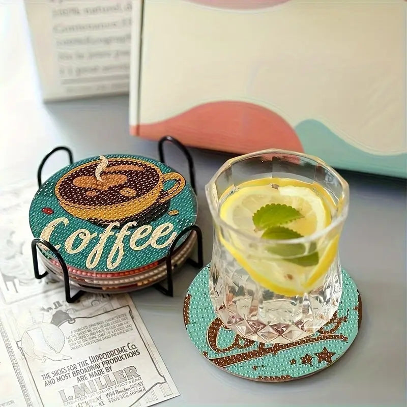 Kahve Temalı Elmas Boyama Bardak Altlığı Seti