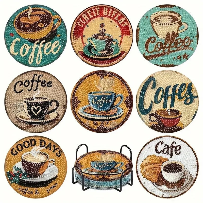 Kahve Temalı Elmas Boyama Bardak Altlığı Seti