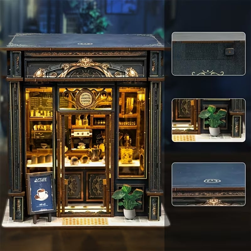 Coffee Shop Book Nook – LED’li Dekoratif Minyatür Maket Kiti, Kendin Yap