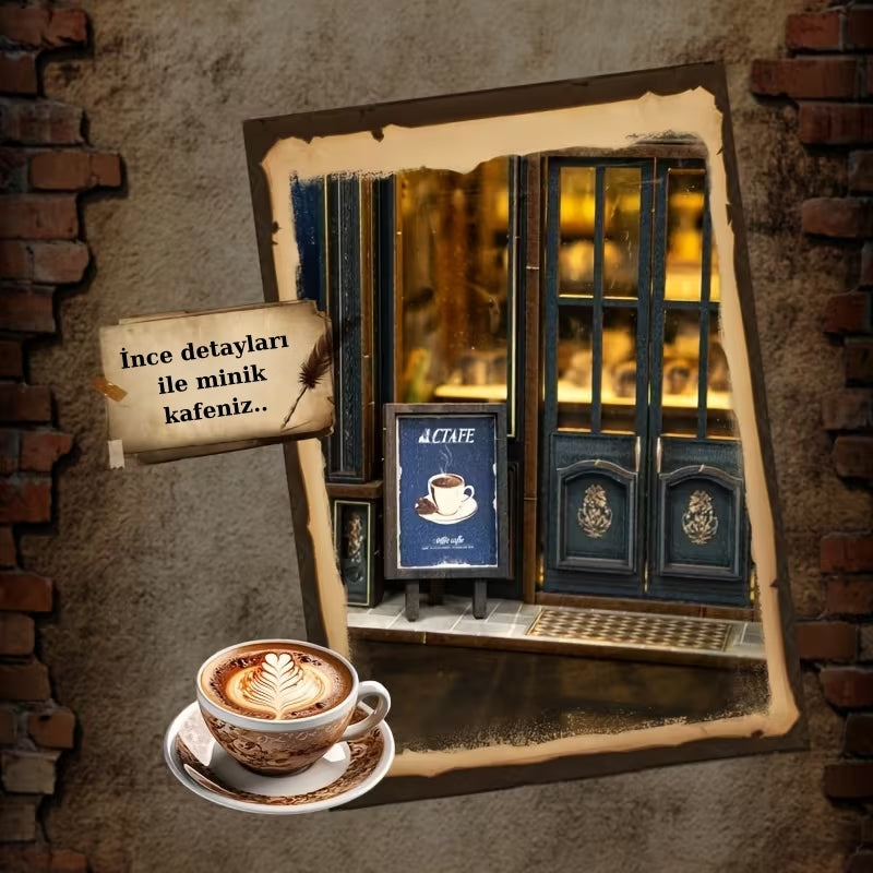 Coffee Shop Book Nook – LED’li Dekoratif Minyatür Maket Kiti, Kendin Yap