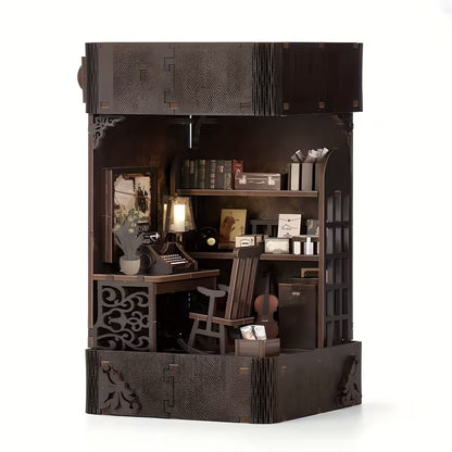 Dedektif Ofisi Book Nook Minyatür Kitaplık Dekoru – LED Işıklı DIY Ahşap Model Seti