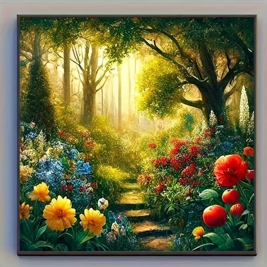 Güneş Işıklı Orman Yolu Elmas Boyama Tablo – 20x20 cm DIY Diamond Painting Seti