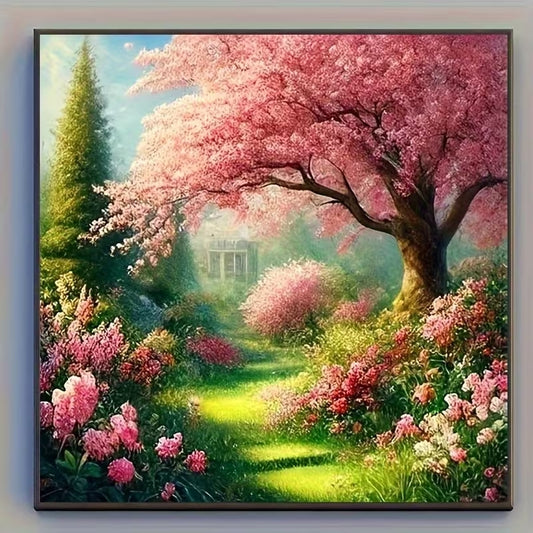 Sakura Bahçesi Manzarası Elmas Boyama Tablo – 20x20 cm DIY Diamond Painting Seti