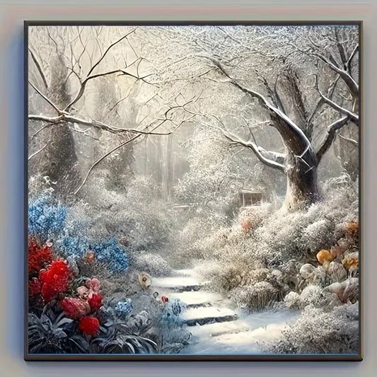 Karlı Kış Bahçesi Manzarası Elmas Boyama Tablo – 20x20 cm DIY Diamond Painting Seti