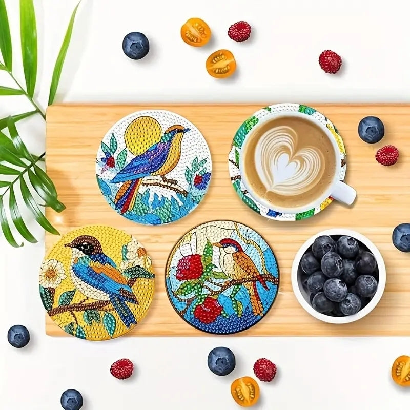 Kuş Temalı Elmas Boyama Bardak Altlığı Seti