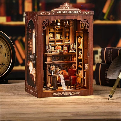 Twilight Library Book Nook – LED’li Dekoratif Minyatür Kütüphane Maket Kiti, Kendin Yap