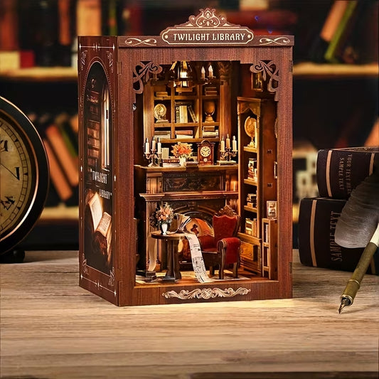 Twilight Library Book Nook – LED’li Dekoratif Minyatür Kütüphane Maket Kiti, Kendin Yap