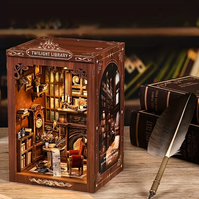 Twilight Library Book Nook – LED’li Dekoratif Minyatür Kütüphane Maket Kiti, Kendin Yap