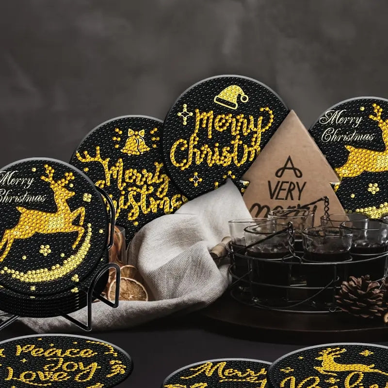 Altın Yılbaşı Temalı Elmas Boyama Bardak Altlığı Seti