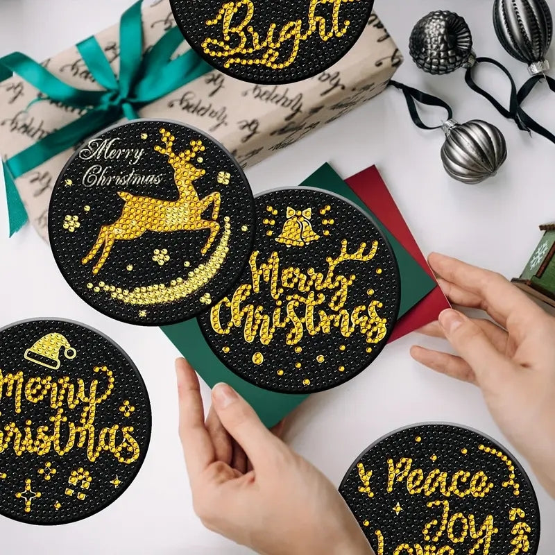 Altın Yılbaşı Temalı Elmas Boyama Bardak Altlığı Seti